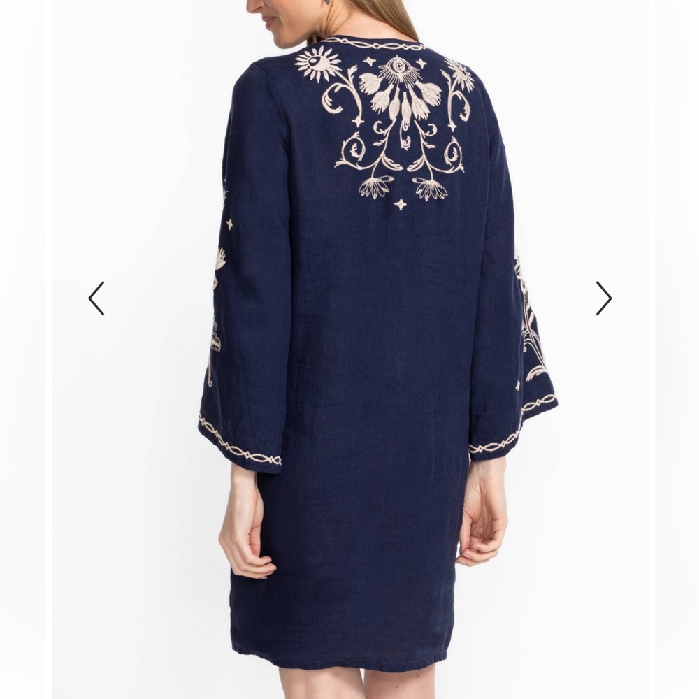Johnny Was Midnight Blue and Cream Floral Midi Dress - Picture 2 of 11